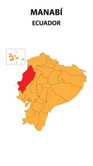 Fototapeta premium Manabí Map is highlighted on the Ecuador map with detailed state and region outlines.