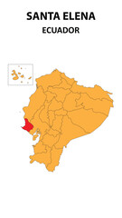 Santa Elena Map is highlighted on the Ecuador map with detailed state and region outlines.