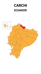Obraz premium Carchi Map is highlighted on the Ecuador map with detailed state and region outlines.