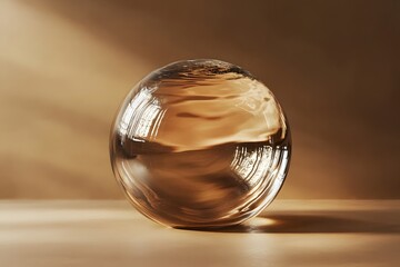 3d rendering of crystal ball on desert landscape with footsteps in the evening sunlight
