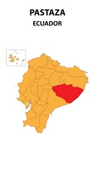 Obraz premium Pastaza Map is highlighted on the Ecuador map with detailed state and region outlines.