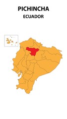 Obraz premium Pichincha Map is highlighted on the Ecuador map with detailed state and region outlines.