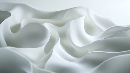 Obraz premium Abstract flowing white waves with subtle shadows, adding dimension to an all-white background
