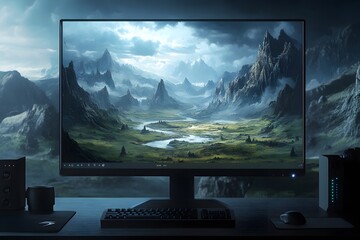 Empty home gaming studio of cyber sportsman in neon lights. Professional gaming setup for playing online video games and live streaming. Shooters, cyber sport, esport concept
