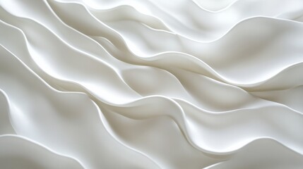 Abstract layers of white waves with subtle curves, creating depth and movement on a white background