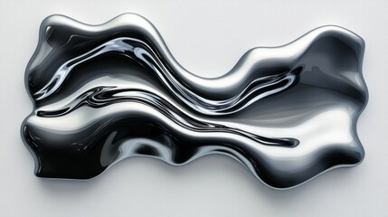 Abstract liquid metallic shapes in silver and black, glossy and smooth