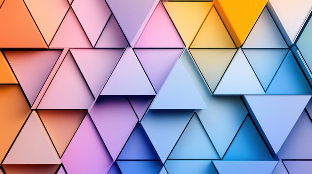 A mesmerizing depiction of multi-colored triangular shapes coming together to form a unified, intricate design on a smooth backdrop