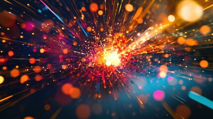 Fototapeta premium A mesmerizing image of abstract, colorful sparks converging to create a unified, radiant burst on a dark surface