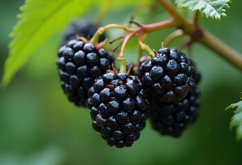 Ripe blackberries, close-up view of the dark, shiny berries