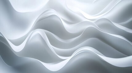 Abstract white waves softly overlapping, creating depth on a clean white background