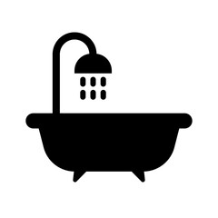 Bathtub icon with showerhead above for bathroom and bathing symbol