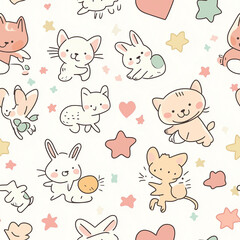 seamless pattern with cats and hearts