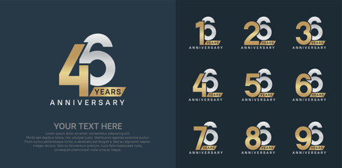 Anniversary logo set vector design, gold and silver color for celebration event