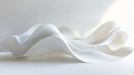 Abstract white waves softly overlapping, creating depth on a clean white background