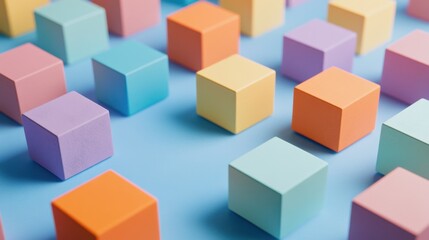 Obraz premium A minimalist scene of abstract colored blocks merging to form a cohesive, balanced pattern on a light background, Symbolizing the constructive combination of diverse ideas into a well-structured whole