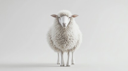 Fluffy white sheep standing against a plain backdrop.