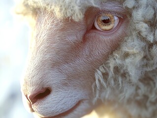 Close-up of a sheep's face with soft wool.