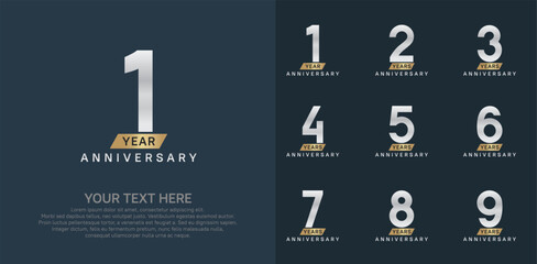 Anniversary logo set vector design, gold and silver color for celebration event