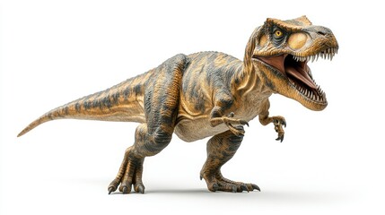 Fototapeta premium A realistic depiction of a roaring dinosaur, showcasing its detailed features and posture.