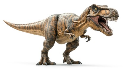 Obraz premium A realistic depiction of a Tyrannosaurus rex with an open mouth, showcasing its detailed features.