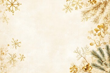 Obraz premium Elegant pearl and gold border with Christmas decorations and pine branches on white backdrop, copy space for text 