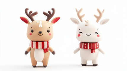 Naklejka premium Cute Christmas Deer Character with Scarf on White Background