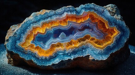 Obraz premium Vibrant patterns of a colorful geode with blue and orange layers