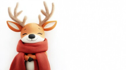 Cute Christmas Deer Character with Scarf on White Background