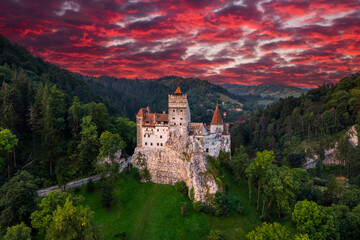 Bran Castle at sunset. The famous Dracula's castle in Transylvania, Romania