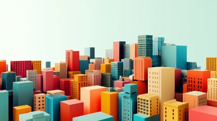 An abstract representation of a cityscape, with buildings made of colorful blocks, illustrating urban creativity, minimalist style