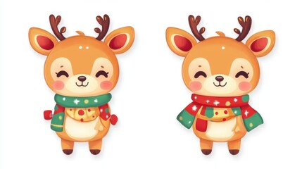 Cute Christmas Deer Character with Scarf on White Background
