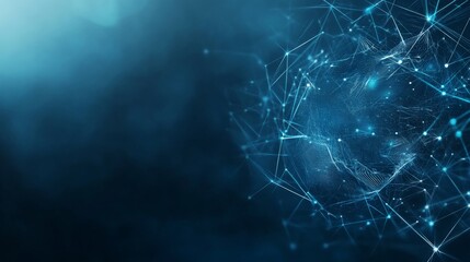 A computer chip is shown in a blue background with a lot of lines and dots