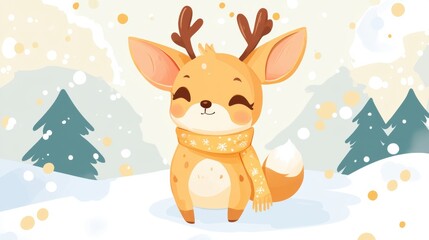 Naklejka premium Cute Christmas Deer Character with Scarf on White Background