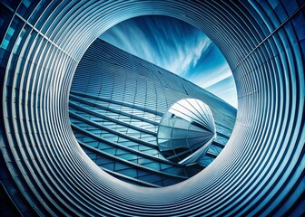 Abstract Circle of Waves and Stripes Representing Satellite Technology Communications in a Creative Gradient Design for Architectural and Modern Applications