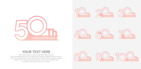 Anniversary logo set vector design, pink color for celebration event