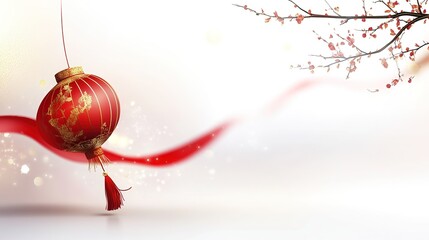 Fototapeta premium Elegant Red Lantern with Cherry Blossom for Festive Celebration