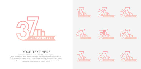 Anniversary logo set vector design, pink color for celebration event