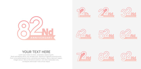Anniversary logo set vector design, pink color for celebration event