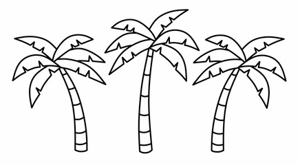 Set of coconut tree icons in simple line design. Suitable for tropical, holiday or beach theme designs. Ideal for decorative element designs, or illustrations.