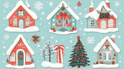 Naklejka premium Hand-Drawn Christmas Greeting Card: Snowy Home and Festive Quotes