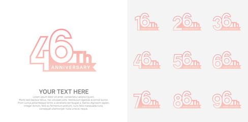 Anniversary logo set vector design, pink color for celebration event