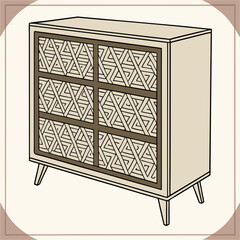 Old wooden box with antique furniture drawers and a vintage window shows classic interior design