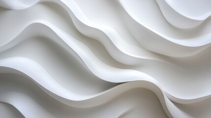 Obraz premium Elegant white waves cascading gently across a sleek, abstract white background 