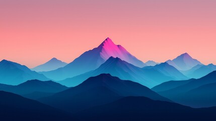 Fototapeta premium Pink and blue mountain range at sunset.