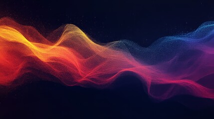 Obraz premium Grainy gradient background blue red yellow abstract glowing color wave black backdrop, noise texture banner poster header design.