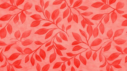 Coral red leaf pattern on textured background.