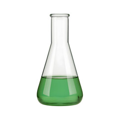 A laboratory flask containing green liquid, isolated on a white background for clear visibility and focus on the scientific subject.