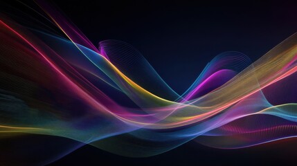 Naklejka premium A serene depiction of multi-colored abstract lines converging to form a unified, flowing design on a dark surface, Representing the seamless integration of diverse perspectives into a single