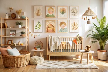 Adorable Boho Baby Cards in Scandinavian Style Featuring Cartoon Doodle Kids for Baby Shower Invitations and Posters – Editable Vector Illustrations for a Whimsical Touch