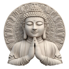 A serene sculpture of a praying Buddha, showcasing intricate details and a peaceful expression, perfect for meditation and spiritual representation.
